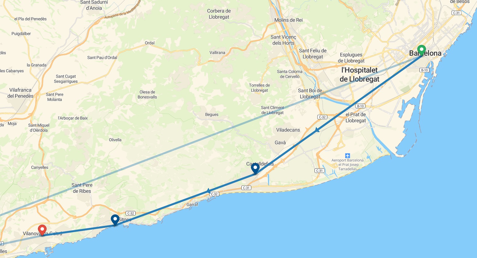 Route from Barcelona to Costa Daurada - Day 2